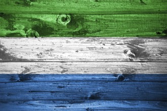 Sierra Leone flag on wooden planks background wood flag