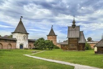 Wall and tower in Archangel Michael Monastery, Yuryev-Polsky, Russia, Europe