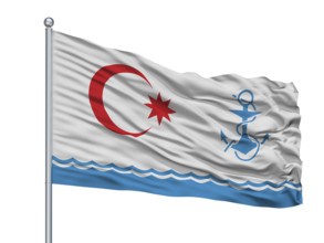 Naval Azerbaijan Flag On Flagpole, Isolated On White Background