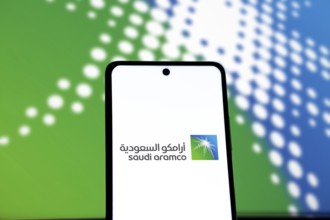 Saudi aramco logo on smartphone