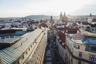 High angle view of historic centre of Prague from Powder tower