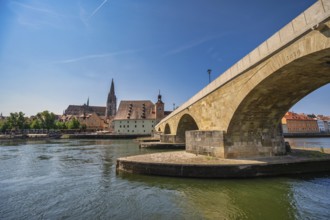 Regensburg Germany, city skyline at Old Town Altstadt and Danube River