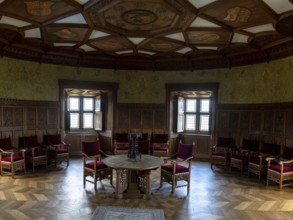 Bojnice, Slovakia, 26 September, 2022: detail view of a round sitting room in the castle tower of
