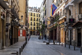Madrid, Spain, April, 18 2021: Victoria Street Near Puerta del Sol Square. Empty view during
