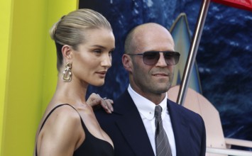 Rosie Huntington-Whiteley and Jason Statham at the Los Angeles premiere of 'The Meg' held at the