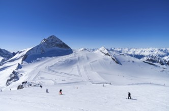 Ski slops on the top of the Hintertux glacier in the Austrian Alps. Height, 3250 meters above sea