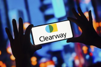 In this photo illustration, the Clearway Energy logo is displayed on a smartphone screen