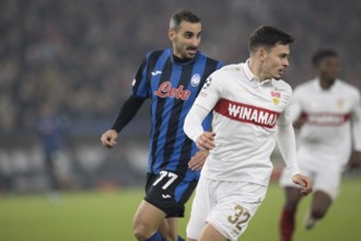 Football match, Davide ZAPPACOSTA Atalanta Bergamo left and Fabian RIEDER VFB Stuttgart