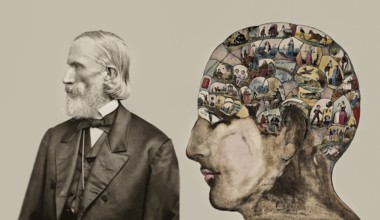 Orson Squire Fowler, 1809 – 1887, American phrenologist with a Phrenological Chart, head with