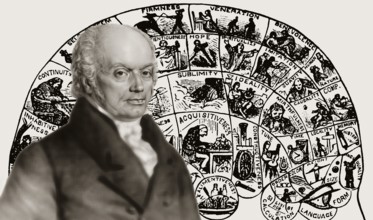 Franz Joseph Gall, 1758-1828, German neuroanatomist and physiologist with a Phrenological Chart,