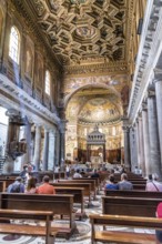 Rome, Italy, August 18, 2016: Interior view of church of Santa Maria in Trastevere. It is a titular