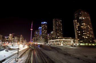 Night Shot Toronto skyline in Ontario Canada