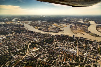 Hamburg harbour from the air. View in south direction over dan harbour