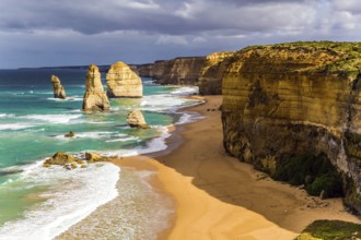 Travel to Australia. Magic morning light on the Pacific coast near Melbourne. Famous rocks Twelve