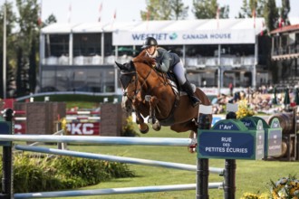 Jaydan Stettner of Canada and riding Ielinea JTL competes in the 1.45m Enbridge Cup at the Spruce
