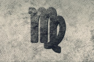 Virgo Zodiac Black Grunge Sign on Light Gray Background