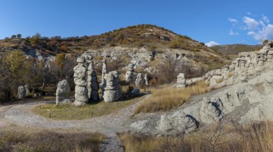 Panorama view of the Stone Dolls rock formations near Kratovo in North Macedonia
