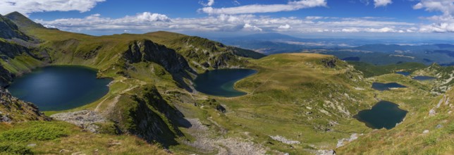 Panorama of the Seven Rila Lakes in the Rila Mountain, Bulgaria, Europe