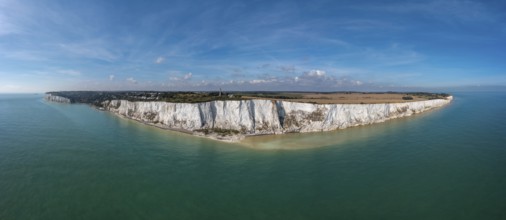Aerial panorama landscape view of the White Cliffs of Dover and the South Foreland on the English