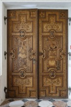 Interior view, double doors, Spanish Hall, Ambras Castle, Innsbruck, Tyrol, Austria, Europe