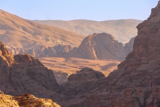 Sandstone canyon, rocks formations in Petra, Jordan, UNESCO World Heritage Site, Asia