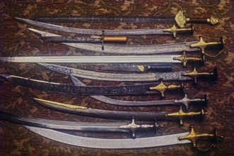 Display of Royal Rajput swords, Rajasthan, India, Asia