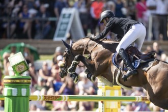 Sameh El Dahabn of Great Britain and riding WKD Toronto compete in the first round of the 1.60m