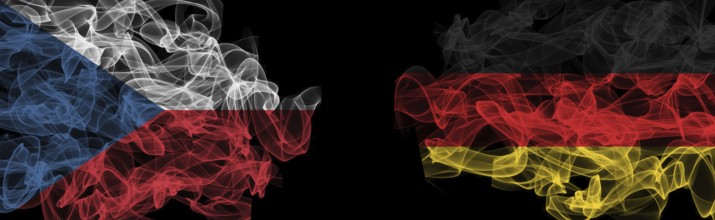 Flags of Czech and Germany on Black background, Czech vs Germany Smoke Flags