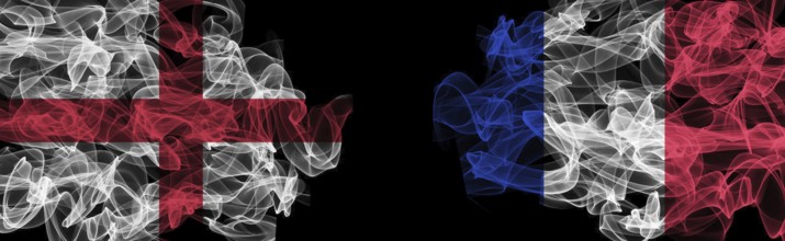 Flags of England and France on Black background, England vs France Smoke Flags