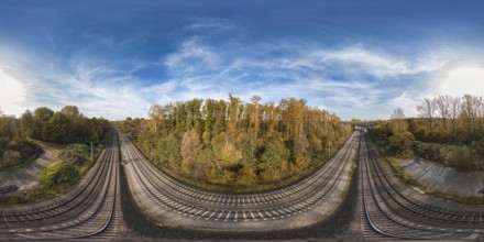 Open landscape of railway interaction on the background of the cloud sky. Hanover, Germany, Europe