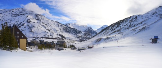 Candanchu skyline in Huesca on Pyrenees at Spain