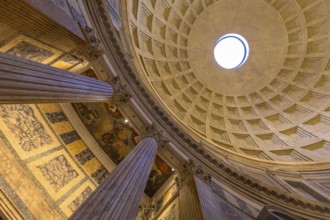 ROME, ITALY, CIRCA AUGUST 2020: Pantheon temple interior. Detail of the dome