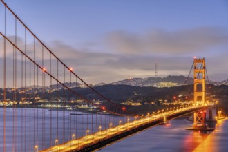 The famous Golden Gate Bridge in San Francisco in front of sunrise