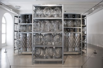Fencing and steel shelves, Acropolis Redux, Stathis Logothetis, installation by the conceptual