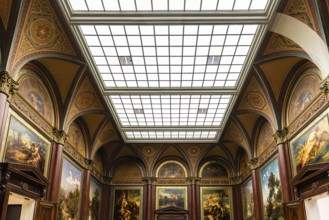 Hamburg, Germany, August 4, 2019: Skylight in main hall of Hamburger Kunsthalle Museum, Europe