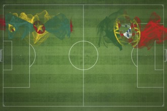 Grenada vs Portugal Soccer Match, national colors, national flags, soccer field, football game,