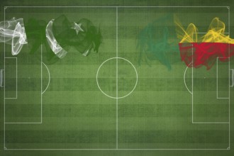 Pakistan vs Benin Soccer Match, national colors, national flags, soccer field, football game,