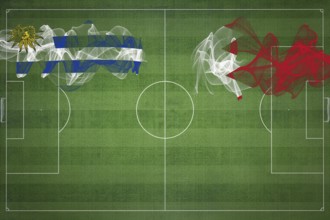 Uruguay vs Bahrain Soccer Match, national colors, national flags, soccer field, football game,