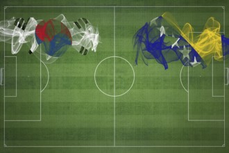 South Korea vs Bosnia and Herzegovina Soccer Match, national colors, national flags, soccer field,