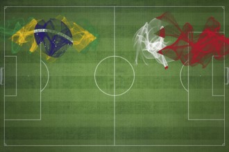 Brazil vs Bahrain Soccer Match, national colors, national flags, soccer field, football game,