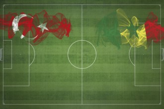 Turkey vs Senegal Soccer Match, national colors, national flags, soccer field, football game,