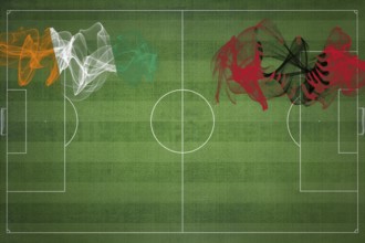 Ivory Coast vs Albania Soccer Match, national colors, national flags, soccer field, football game,