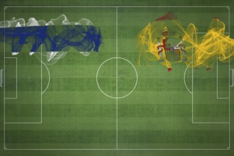 Thailand vs Spain Soccer Match, national colors, national flags, soccer field, football game,