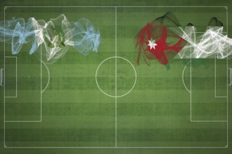 Guatemala vs Jordan Soccer Match, national colors, national flags, soccer field, football game,