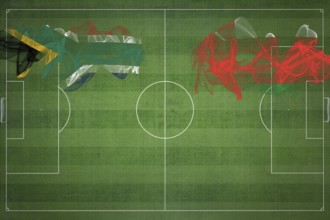 South Africa vs Oman Soccer Match, national colors, national flags, soccer field, football game,