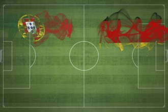 Portugal vs Germany Soccer Match, national colors, national flags, soccer field, football game,