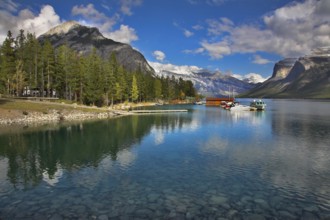 Boat station and an excursion boat on lake Minnevanka
