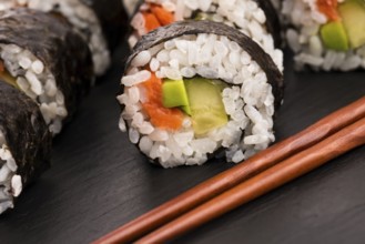 Salmon rolls served on a plate