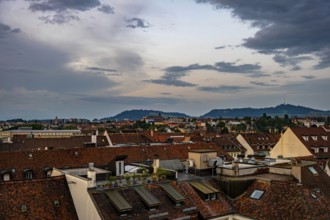 Panoramic Beautiful Cityscape in Sunset in City of Bern, Canton Bern, Switzerland, Europe