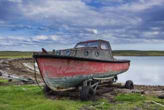 Old boat in Settlement, Pebble Island, Falkland Islands, Great Britain, South America